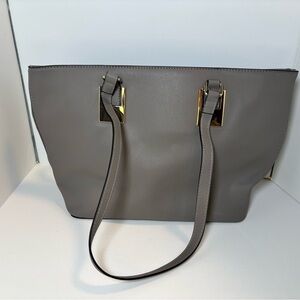 Grey faux leather tote bag with gold hardware ny Mathew & Julian